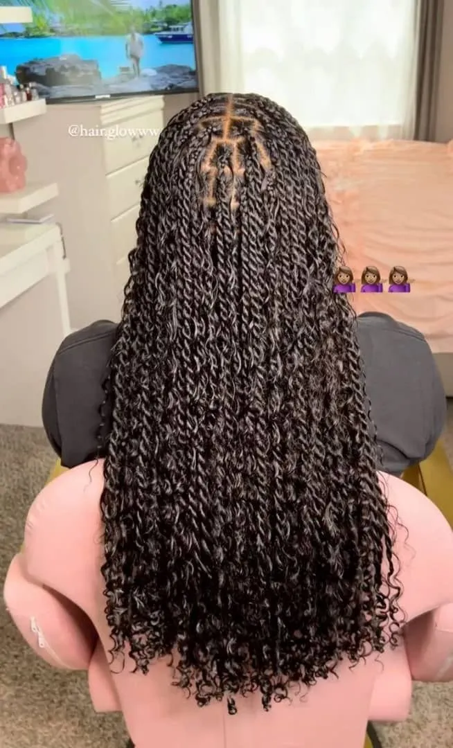 Island boho twist protective hairstyle with natural volume at SS BRAIDS GH (ssbraidsgh)