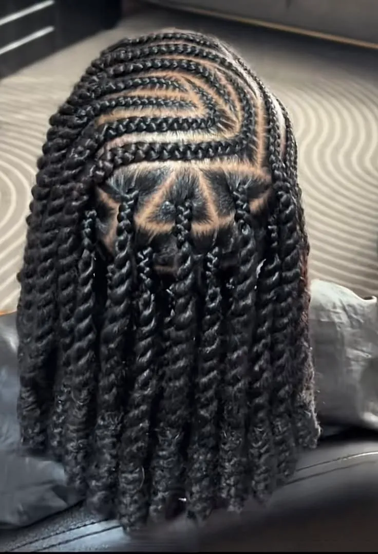 Side-swept feed-in lemonade braids style at SS BRAIDS GH (ssbraidsgh)