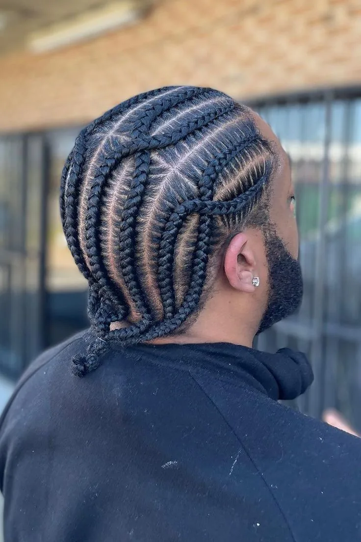 Men's straight-back cornrows with a clean taper at SS BRAIDS GH Accra at SS BRAIDS GH (ssbraidsgh)
