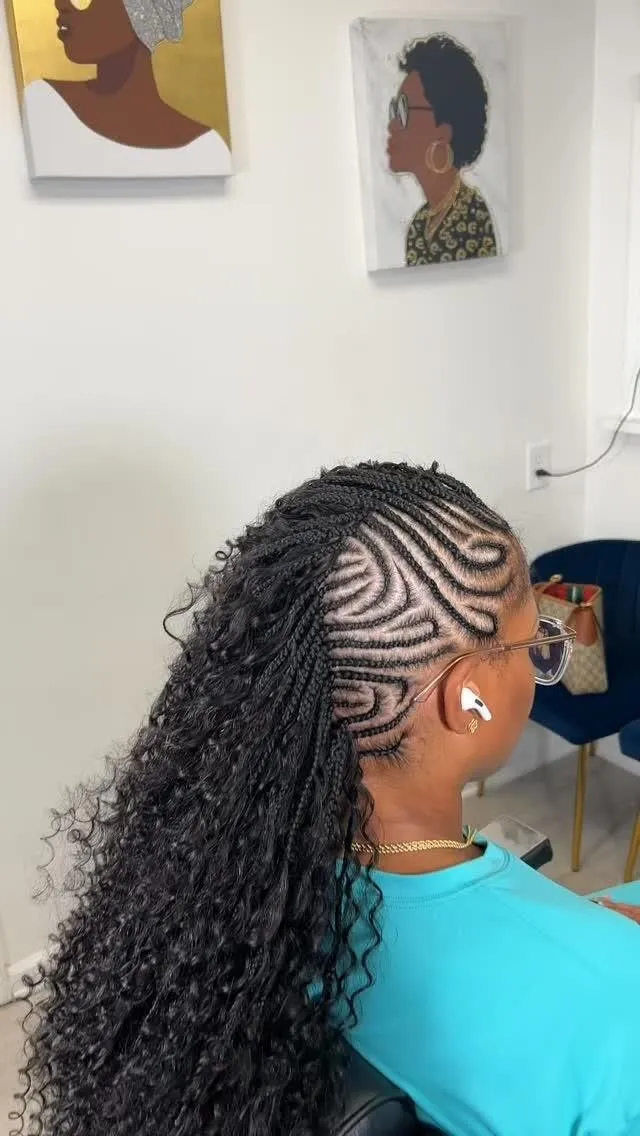 Creative protective styling combining neat cornrows with Mohawk volume at SS BRAIDS GH (ssbraidsgh)